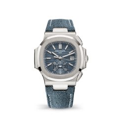 Patek Philippe 5980-60G-001 Nautilus Opaline Blue-Gray Dial Blue-Gray Calfskin Leather Strap