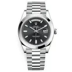 Rolex 228206 Day-Date Black Baguette 40mm Platinum Mens Watch
