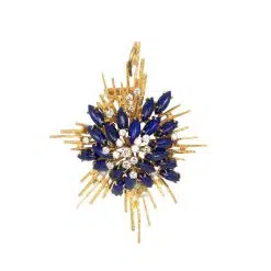 Alternative view of Diamond Sapphire Jewelry Set of Ring, Earrings and Brooch 18K Yellow Gold
