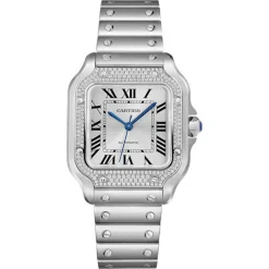 Cartier Santos W4SA0005 35MM Diamond Bezel Silver Dial Watch