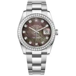 Rolex Datejust 116244-0019 Black Mother-of-Pearl Set with Diamonds 36mm Dial Diamond Set Bezel Oystersteel Oyster Bracelet Watch