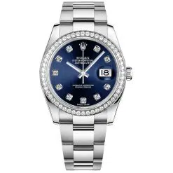 Rolex Datejust 116244-0022 Bright Blue Set with Diamonds 36mm Dial Diamond Set Bezel Oystersteel Oyster Bracelet Watch