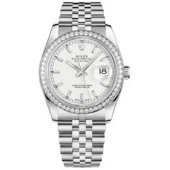 Rolex Datejust 116244-0064 White 36mm Dial Diamond Set Bezel Oystersteel Jubilee Bracelet Watch