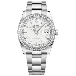 Rolex Datejust 116244 White 36mm Dial Diamond Set Bezel Oystersteel Oyster Bracelet Watch