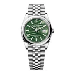 Rolex Datejust 126200-0019 Olive Green Palm Motif 36mm Dial Domed Bezel Oyster Bracelet Stainless Steel Watch