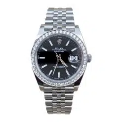 Rolex 126300 41mm Black Index Dial Aftermarket Diamond Bezel