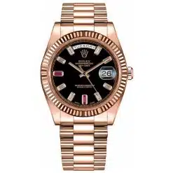 Rolex Day Date 41 218235 Rose Gold Black Ruby Baguette Dial