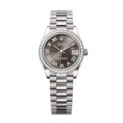 Rolex Datejust 278289RBR-0017 Dark Grey Roman Numeral 31mm Dial Set with Diamonds Bezel 18 kt White Gold President Bracelet Watch