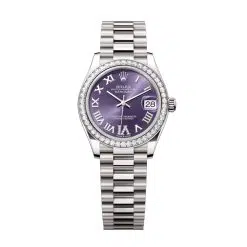 Rolex Datejust 278289RBR-0019 Aubergine Roman Numeral Set with Diamonds 31mm Dial Set with Diamonds Bezel 18 kt White Gold President Bracelet Watch