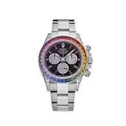Rolex Daytona 116599rbow 40mm Black Sapphire Index Dial Sapphire Rainbow Bezel 18k White Gold Oyster Bracelet Watch