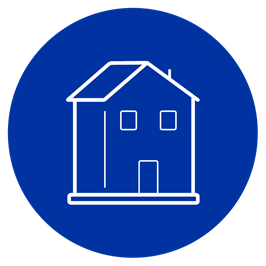 Icon of house on blue circle