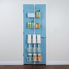 Over the Door Kit in White with cleaning supplies and light blue door.