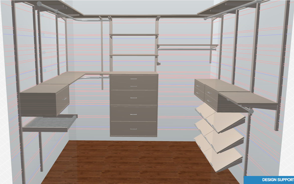 freedomRail Walk-in Closet in Century Gray Design Tool screenshot.